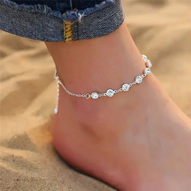 Silver Star Beads Double-Deck Anklet for Women