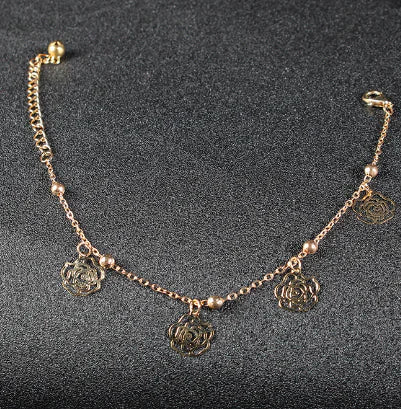 Summer Rose Dragonfly Butterfly Shell Gem Anklet (Women)
