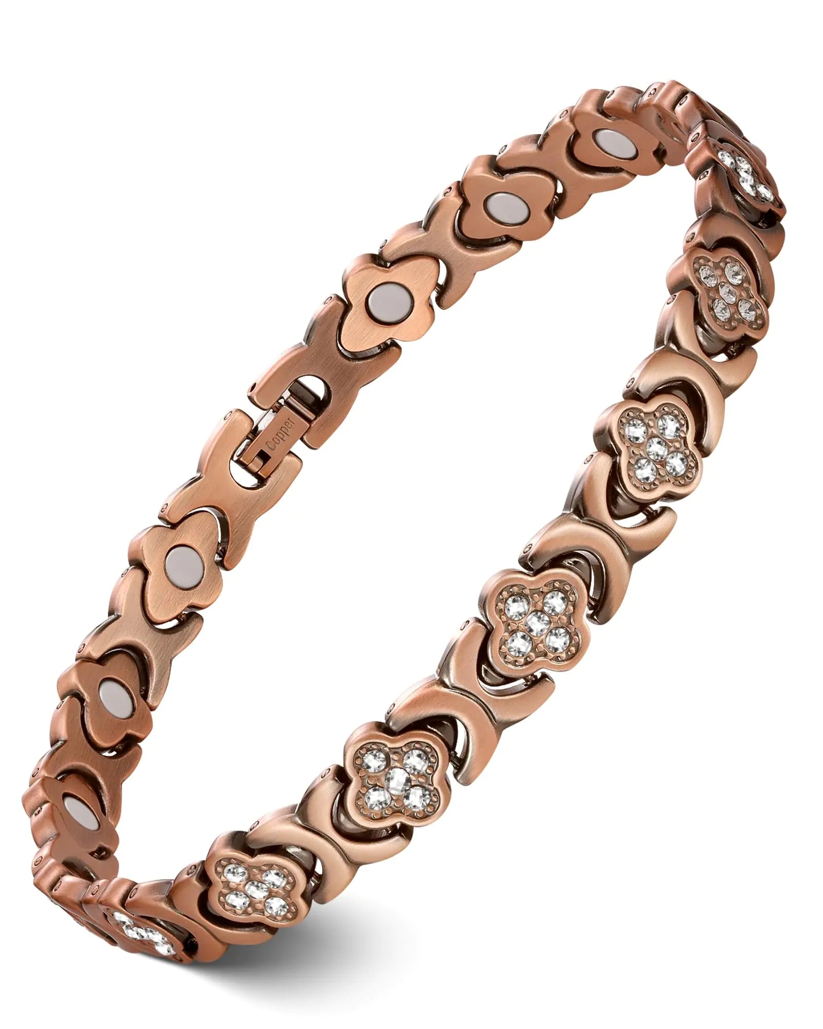 Feraco Copper Ankle Bracelet for Women 99.99% Pure Copper Magnetic Anklet with 3800 Gauss Neodymium Magnet & Sparkling Zirconia Adjustable with Sizing Tool