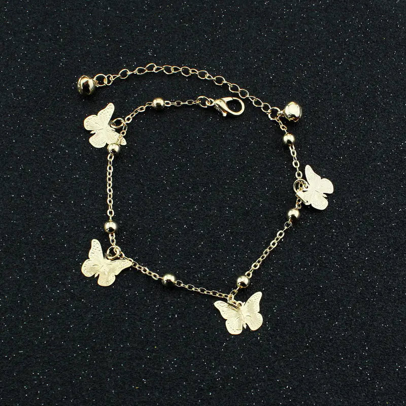 Summer Rose Dragonfly Butterfly Shell Gem Anklet (Women)