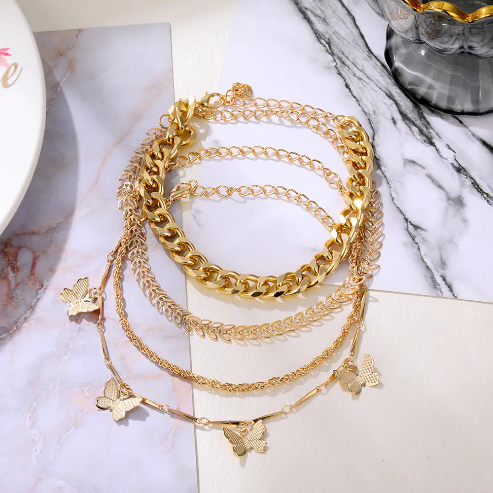 Butterfly Multi-Layer Bracelet and Anklet Set for Women