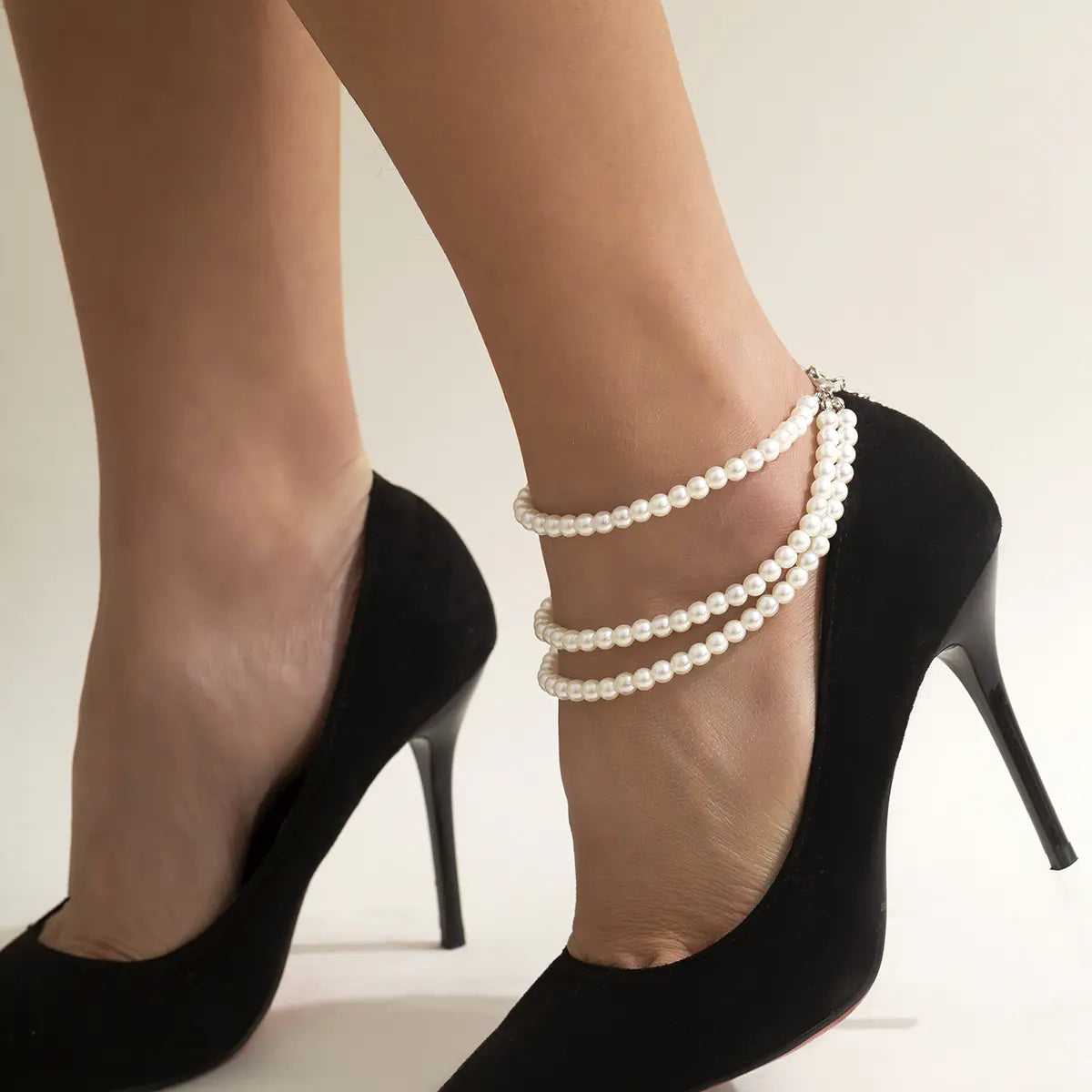 Imitation Pearl Beaded Tassel Anklet for Women