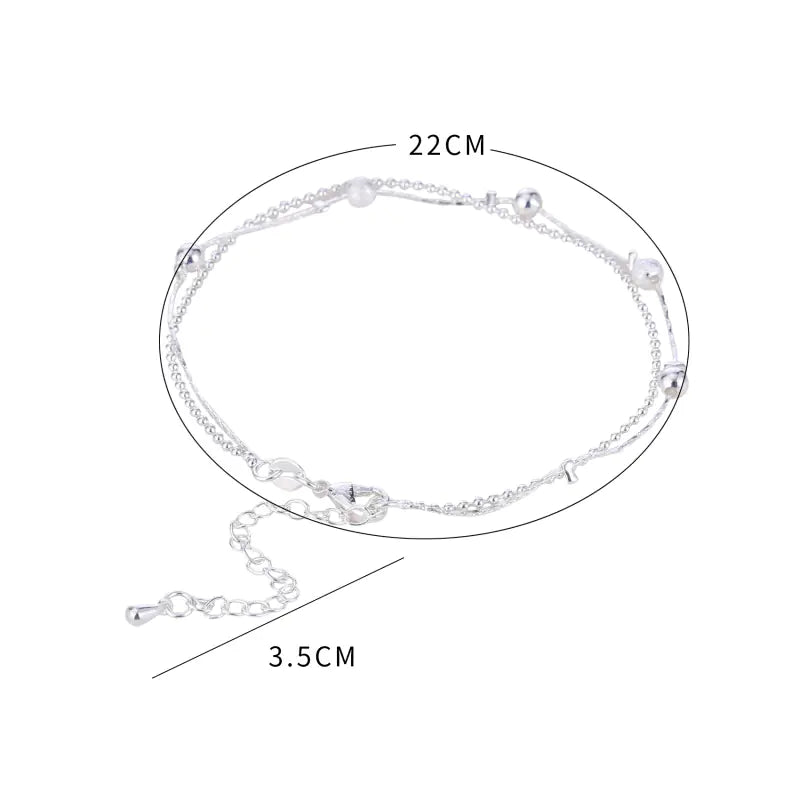 Silver Star Beads Double-Deck Anklet for Women