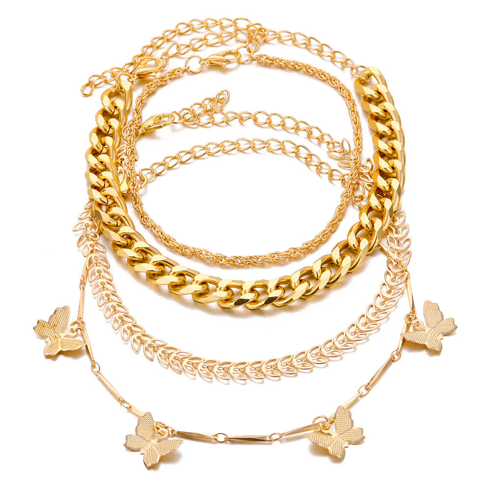 Butterfly Multi-Layer Bracelet and Anklet Set for Women