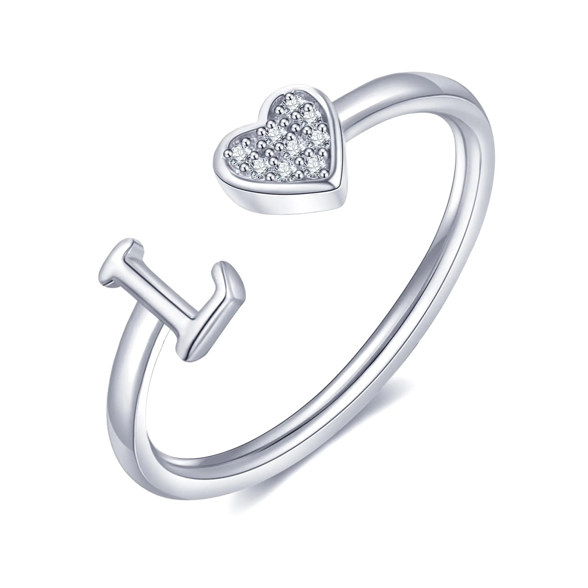 WFYOU Heart Initial Ring for Women Silver Rose Gold Plated Heart Capital Letter Initial Rings Stackable Rings for Women Adjustable Heart Alphabet Letter Rings Jewelry Gifts for Women