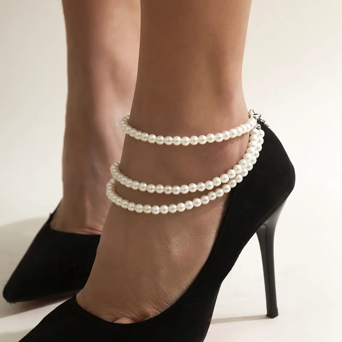 Imitation Pearl Beaded Tassel Anklet for Women