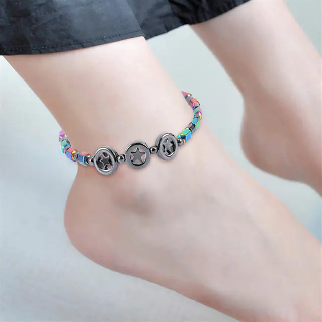Silver Star Beads Double-Deck Anklet for Women