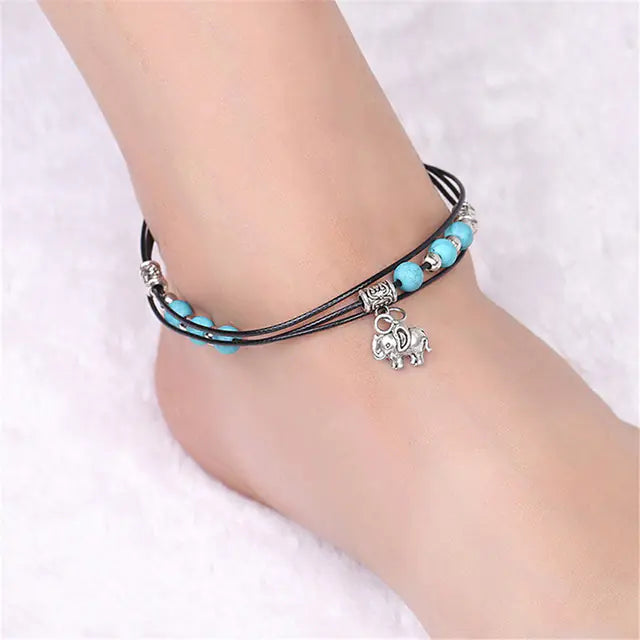 Silver Star Beads Double-Deck Anklet for Women