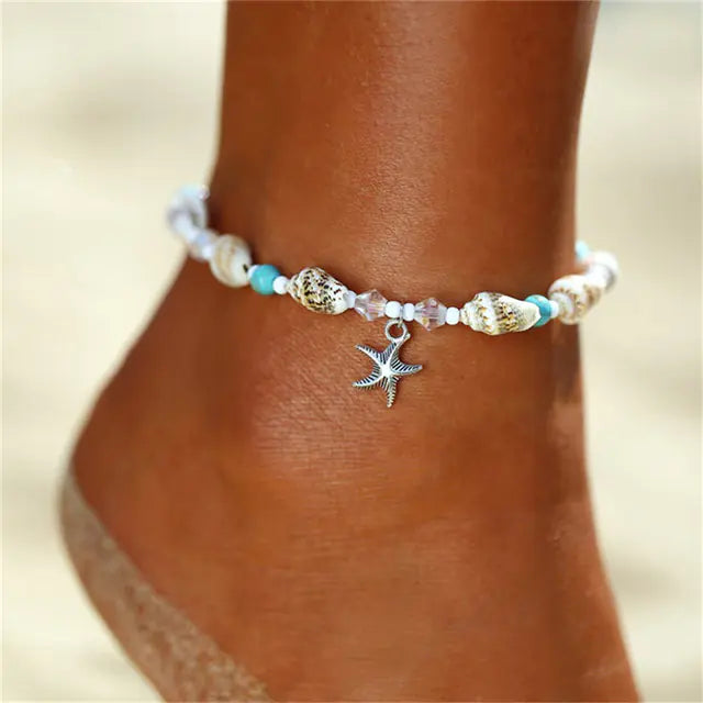 Silver Star Beads Double-Deck Anklet for Women