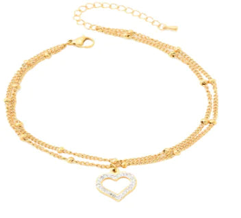 Double-layer Titanium Steel Bead Zircon Anklet for Women