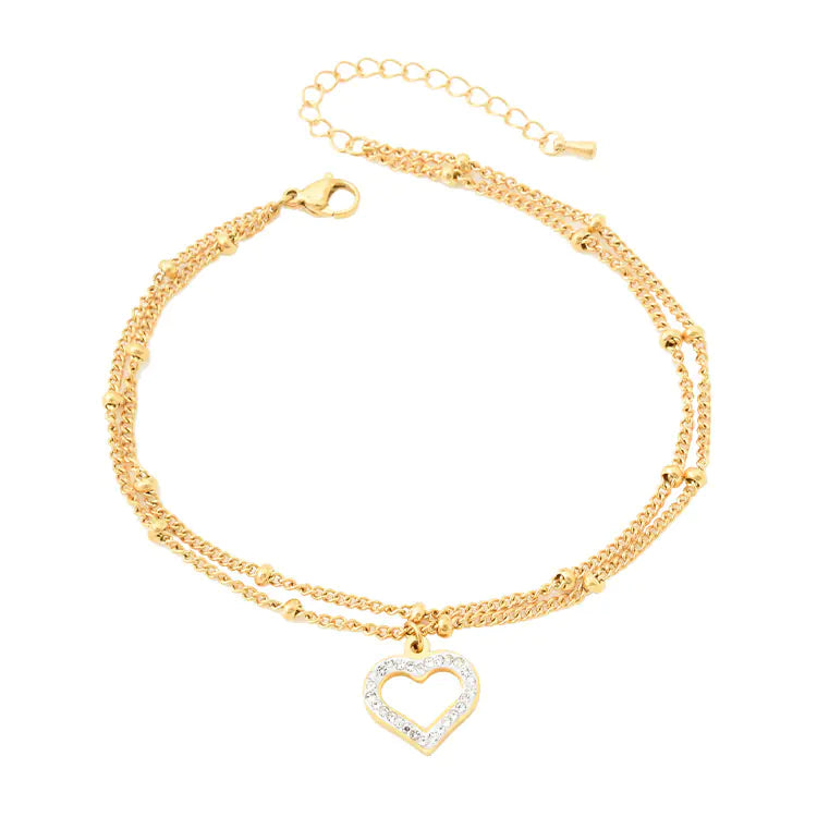 Double-layer Titanium Steel Bead Zircon Anklet for Women