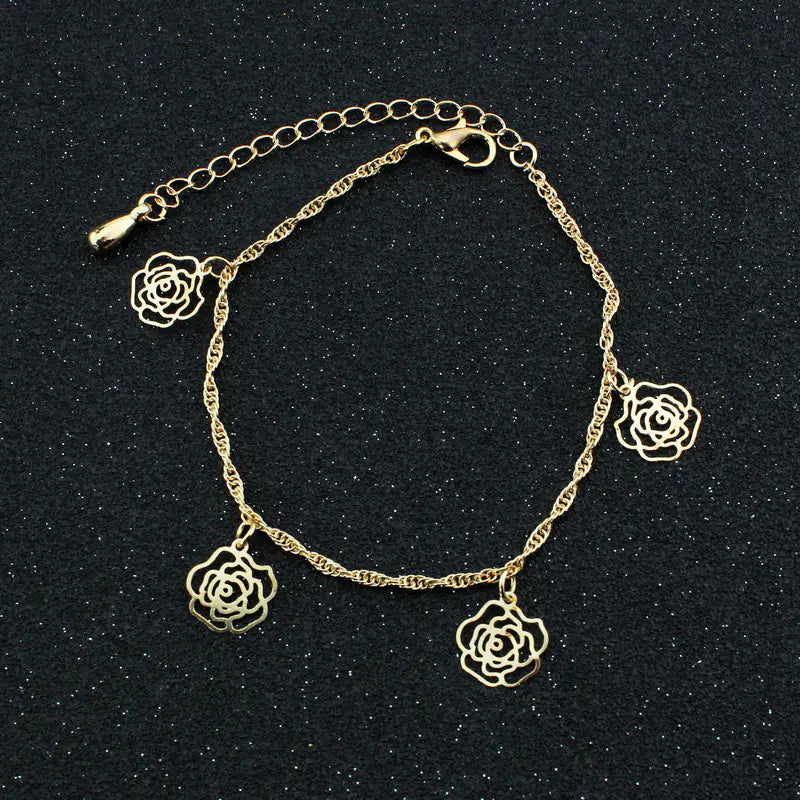 Summer Rose Dragonfly Butterfly Shell Gem Anklet (Women)