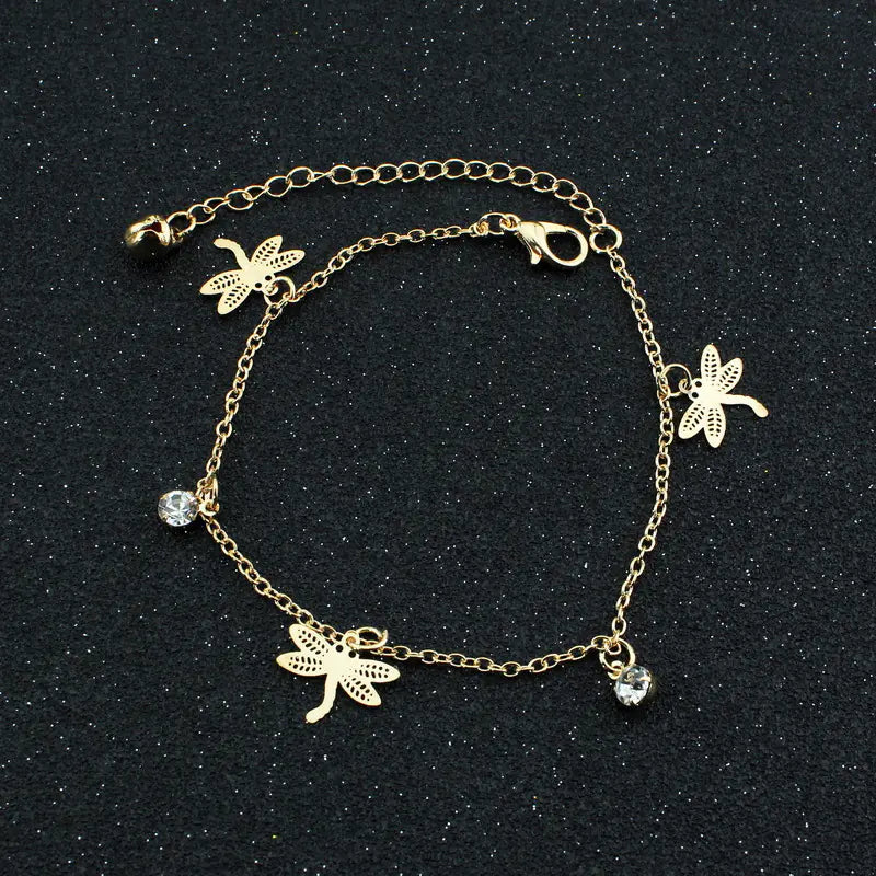Summer Rose Dragonfly Butterfly Shell Gem Anklet (Women)