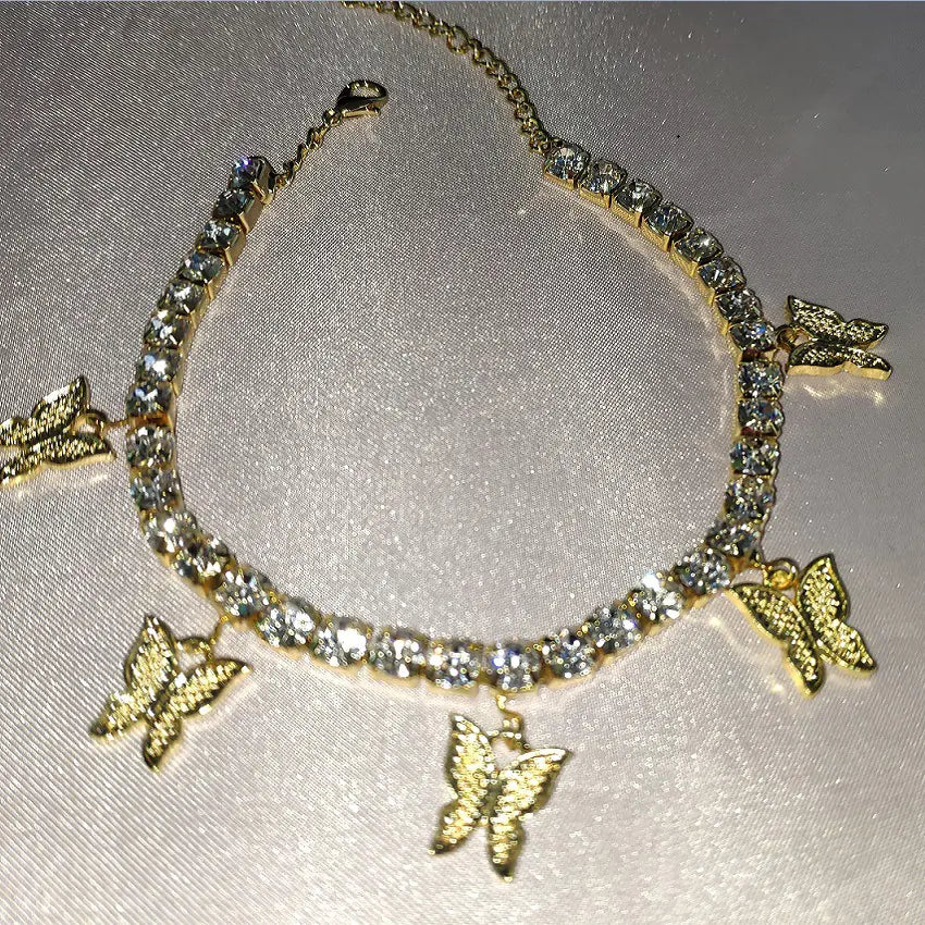 Creative Rhinestone Butterfly Anklet for Women