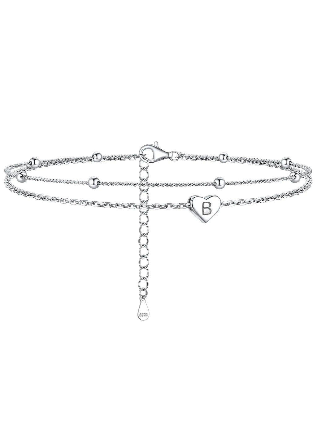 ChicSilver Ankle Bracelets for Women Sterling Silver Beaded Anklets for Women Layered Heart Anklet With Initials