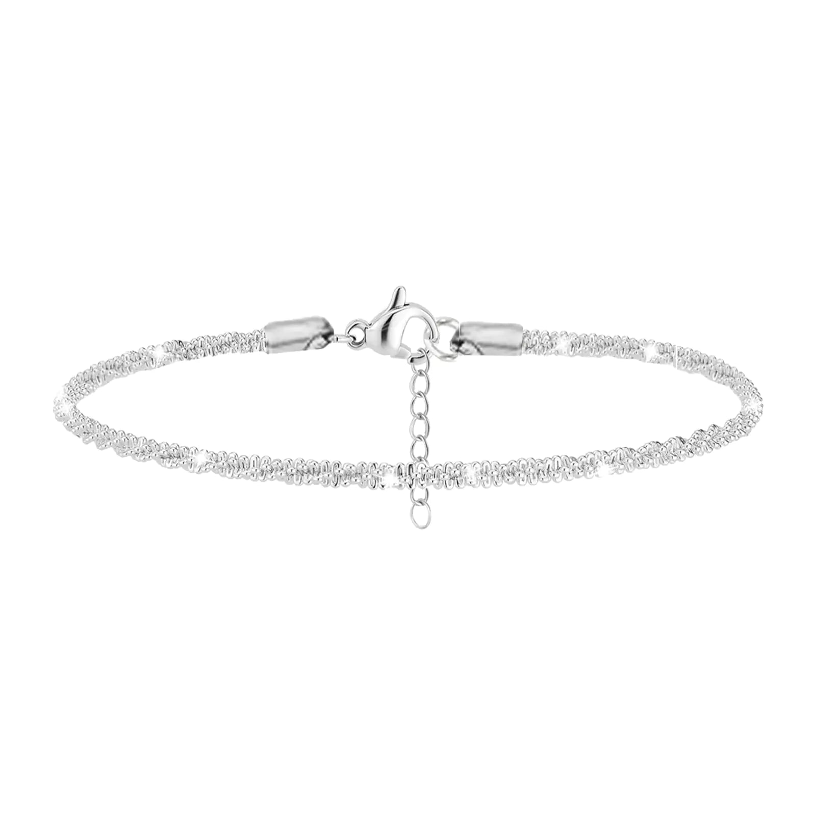 Nanafast Womens Ankle Bracelets Sparkling Multi-layer Anklet Bracelets for Women Adjustable Shiny Gold/Silver Anklets for Women Beach Cute Anklets Jewelry for Summer-1layersSilver